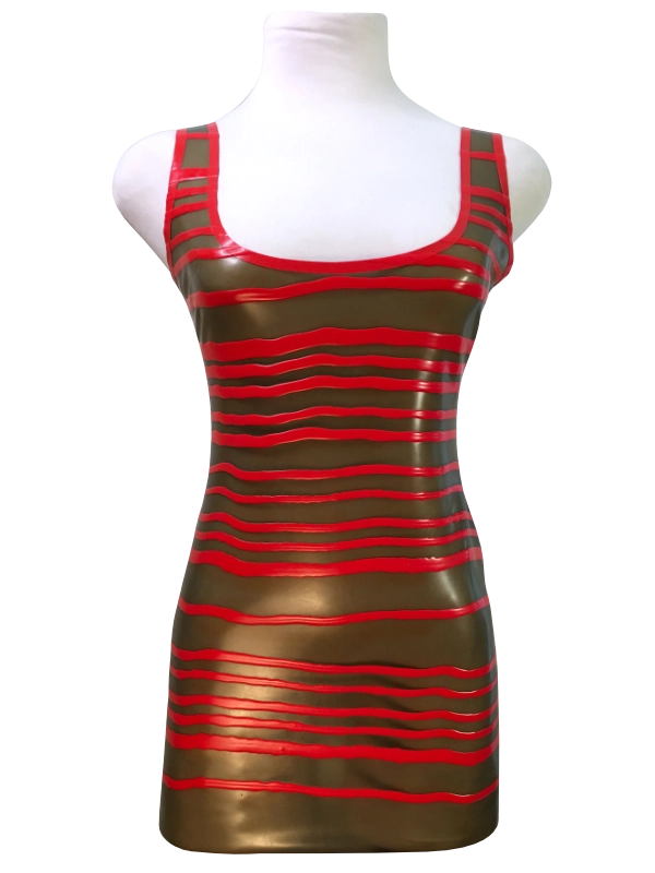Latex Dress, Grooved Smoke & Red // From Stock