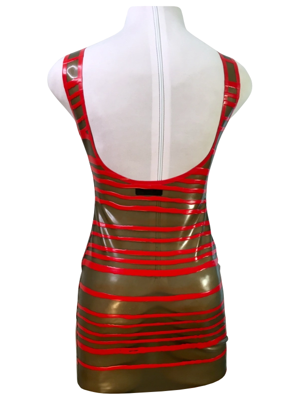 Latex Dress, Grooved Smoke & Red // From Stock