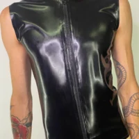 LATEX Men Sleeveless Black A Latex Men's Sleeveless T-Shirt with Zip, Black