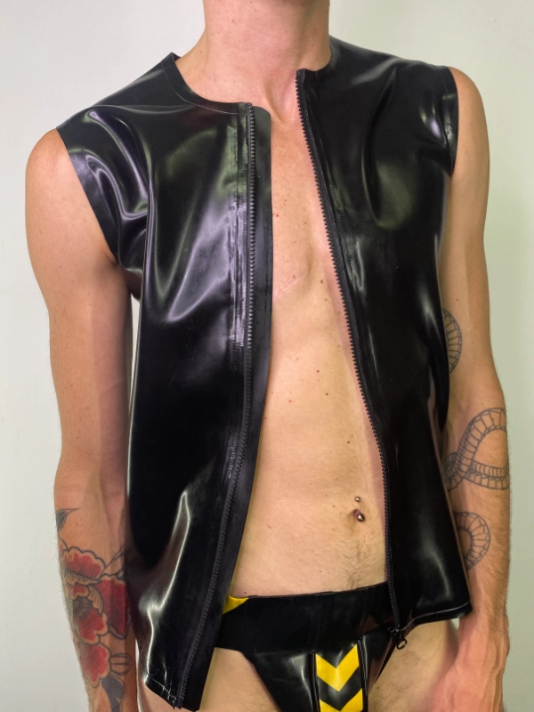 LATEX Men Sleeveless Black B Latex Men's Sleeveless T-Shirt with Zip, Black