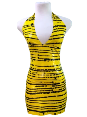 Halter neck latex dress, Tropical Y&B