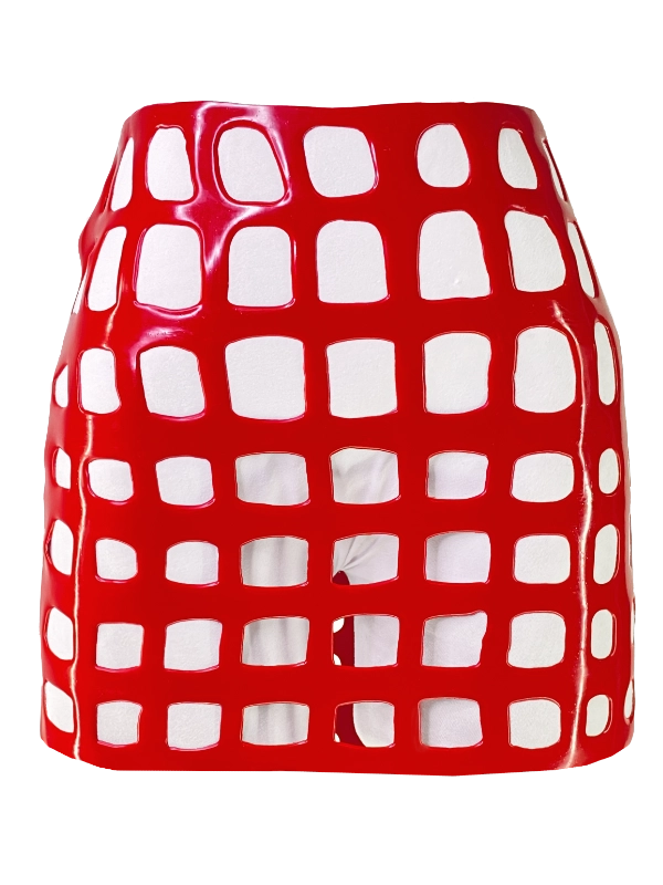 H.R. Latex Draw, Red Mini Skirt // From Stock
