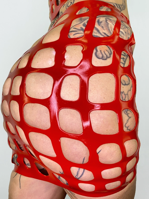 H.R. Latex Draw, Red Mini Skirt // From Stock