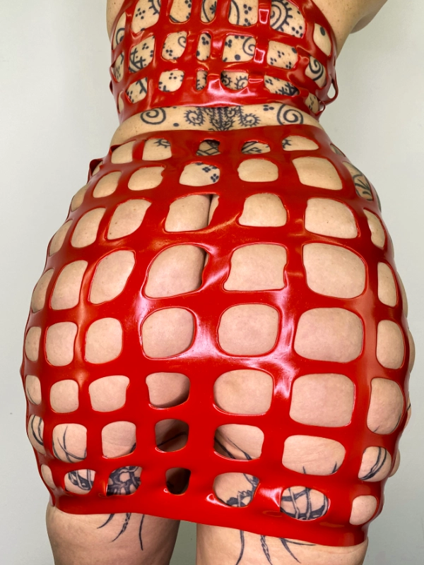 H.R. Latex Draw, Red Mini Skirt // From Stock