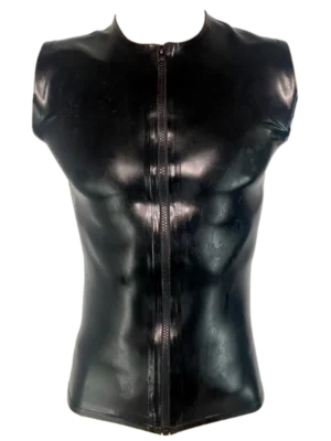 Latex Men's Sleeveless T-Shirt with Zip, Black, R.T.S.